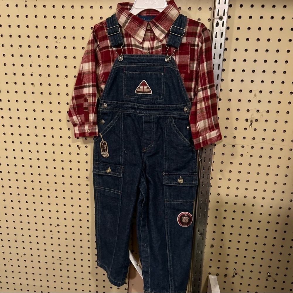 NWT Sz 24 mths little legends overalls w/flannel top vintage